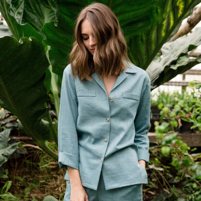 OASIS – Linen Blend Camp Collar Shirt — Teal