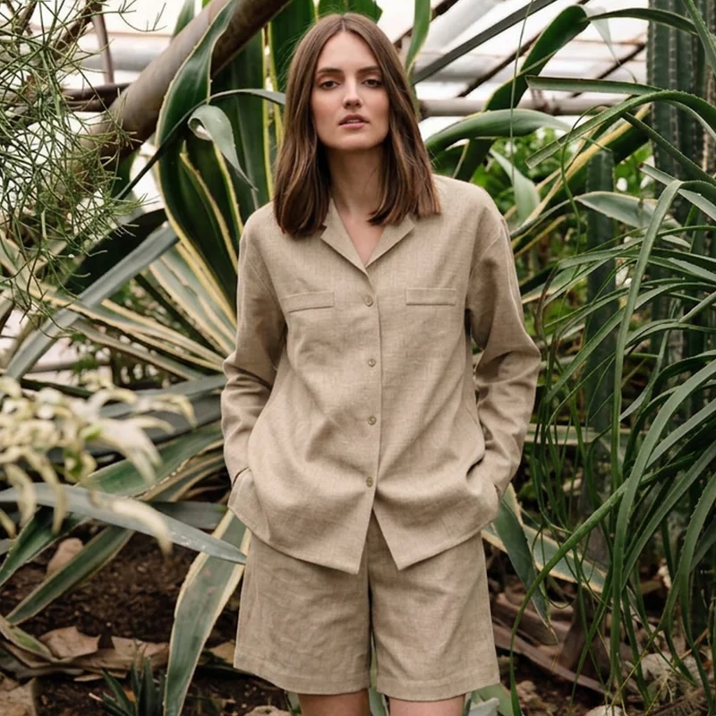 OASIS – Linen Blend Camp Collar Shirt — Beige