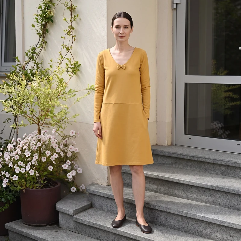 SUN – Italian Punto Milano V-Neck Bow Dress