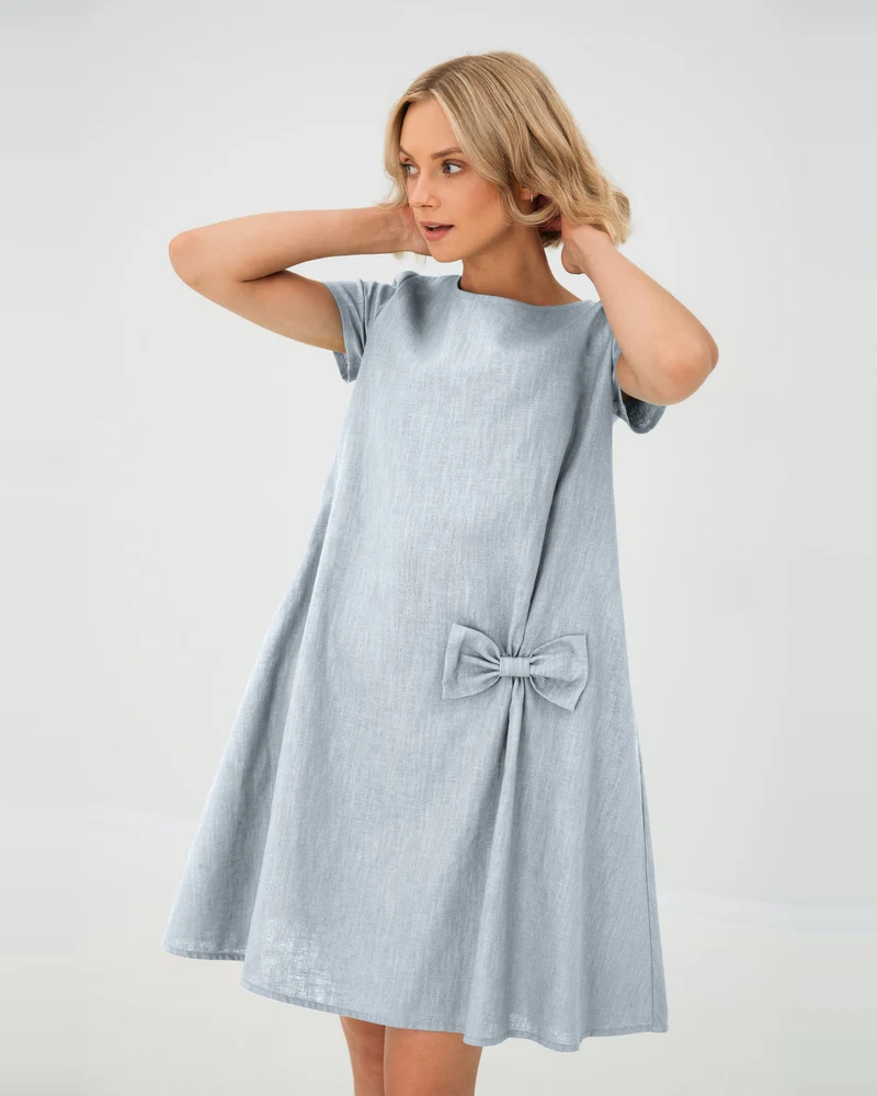 SUMMER KISS – Linen Blend Hip Bow Swing Dress