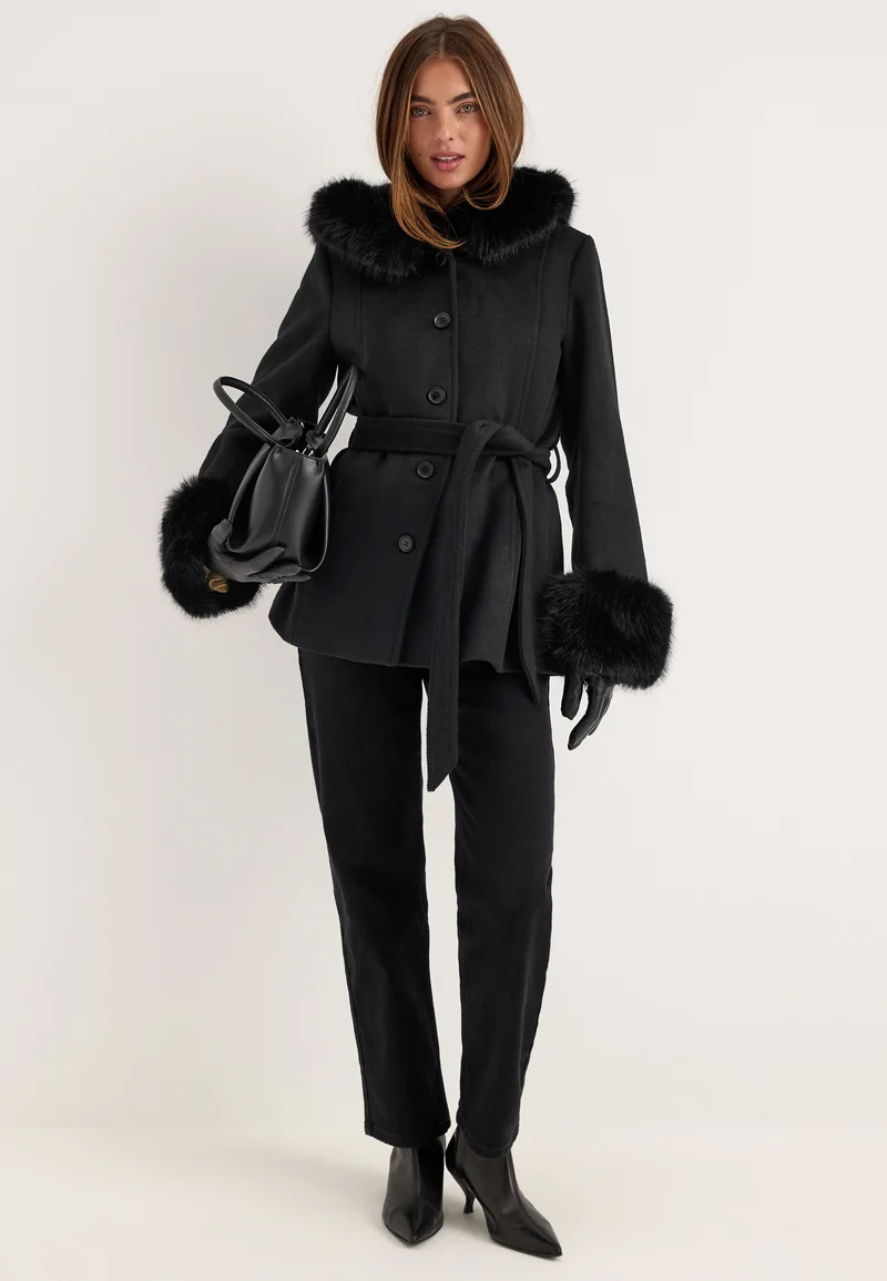 Hooded Wool Blend Coat