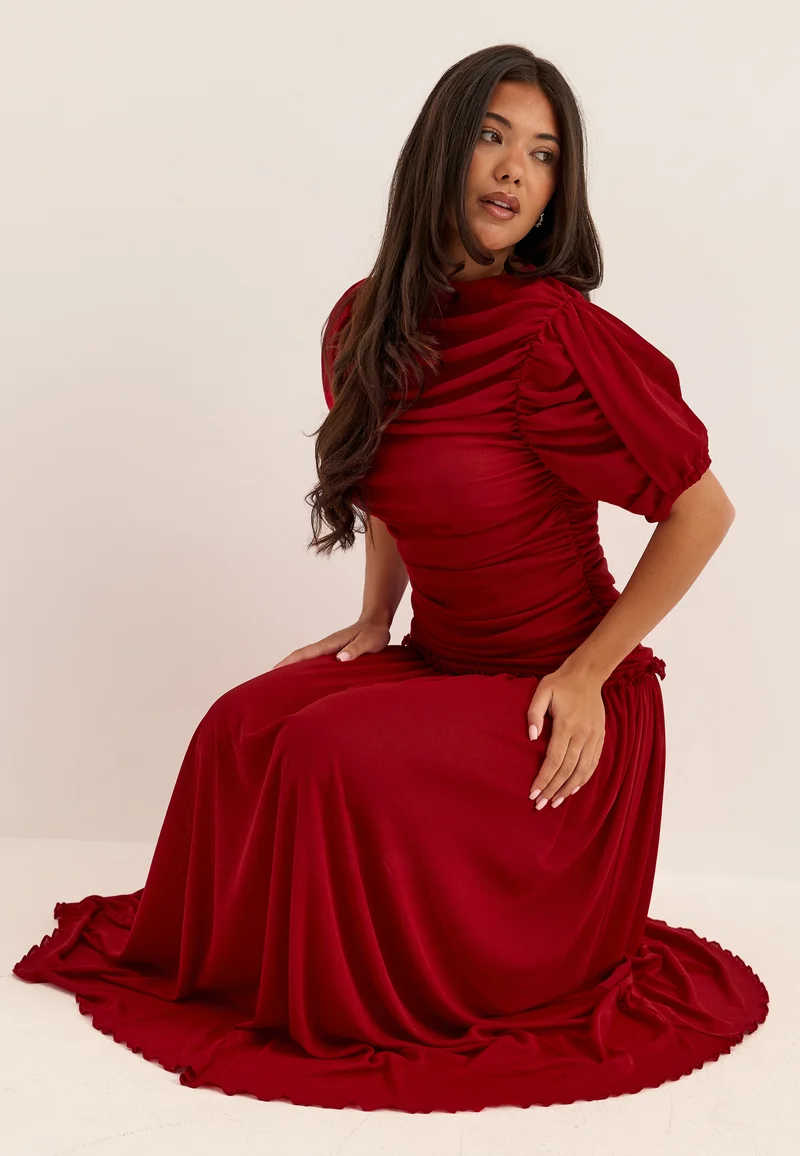Draped Ruched Ankle Dress