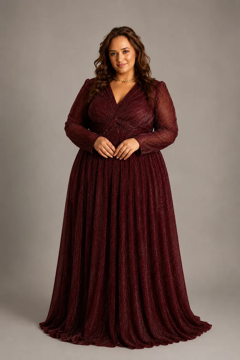 Aftonklänning / Balklänning med lång ärm H1024 dark red