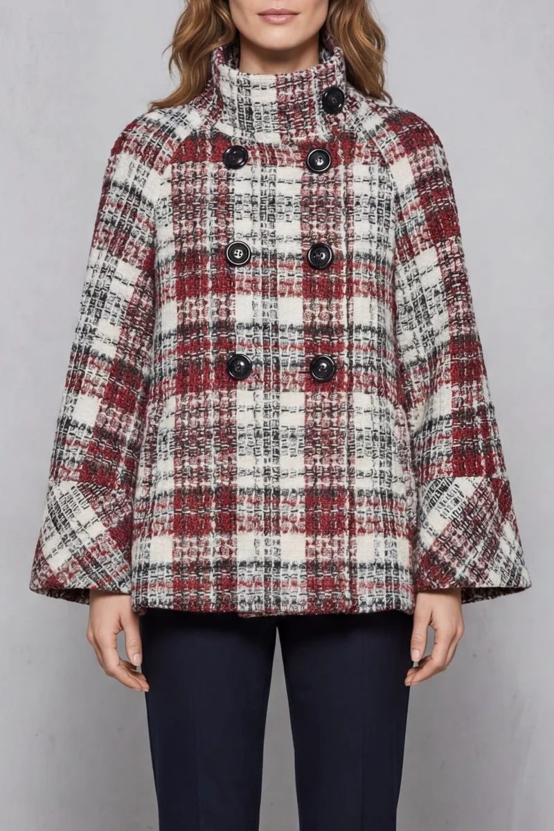 Women's Vintage Check Flare Wool Cape Coat – Opal