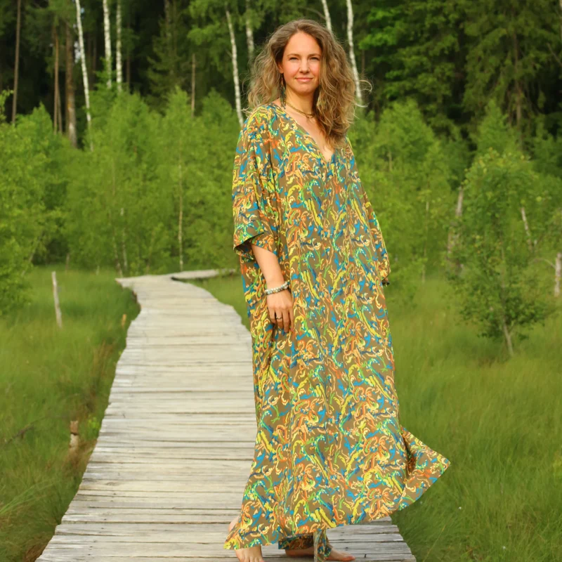 REGINA – Viscose Botanical Print Maxi Dress
