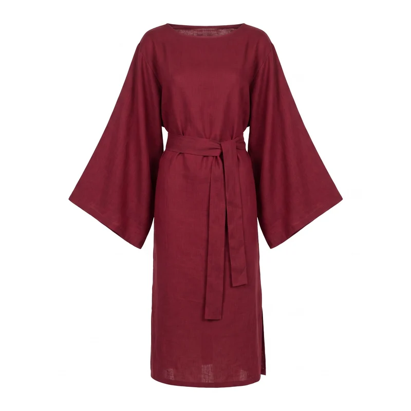WHISPER – Linen Blend Kimono Sleeve Midi Dress