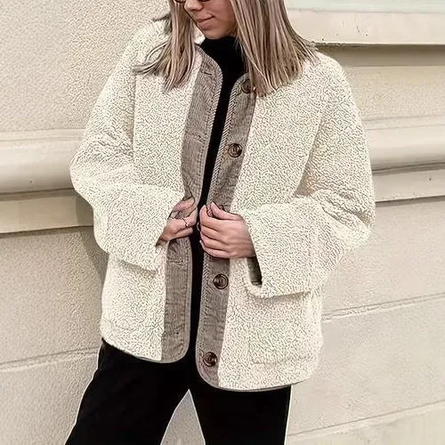 Dam Oversized Teddyjacka med Knäppning för Vardagsbruk