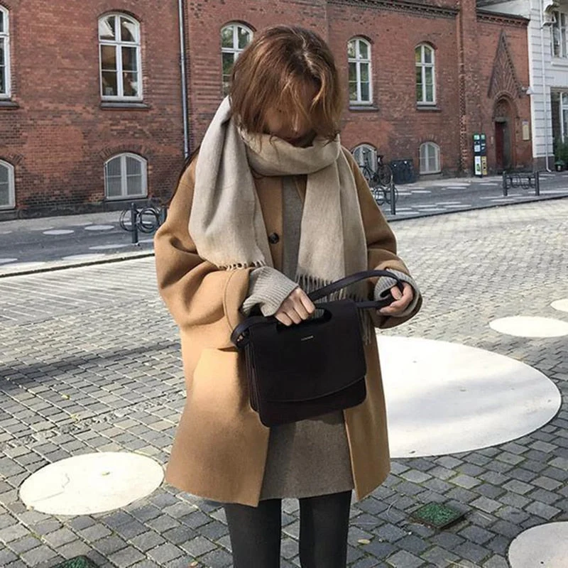 Dam Enkelknäppt Kappa med Slag­krage för Höst