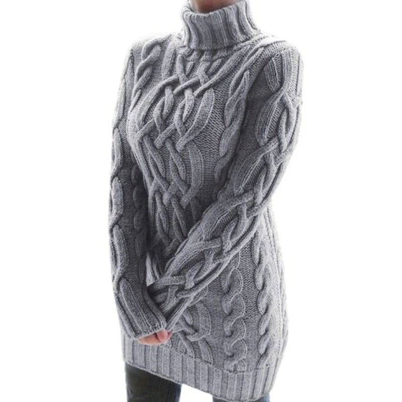 Grovstickad Turtleneck-Tröja med Kabelstickad Struktur