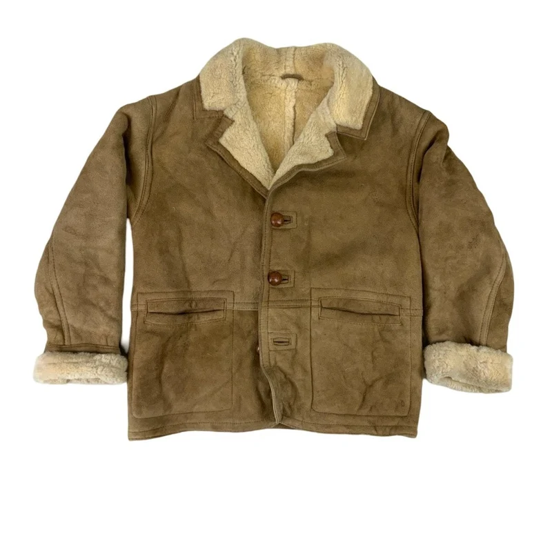 Vintage Mens Tan Shearling Sheepskin Leather Jacket Coat L