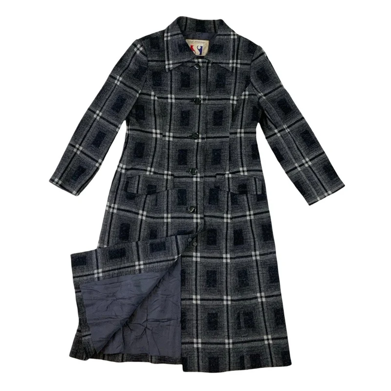 Vintage Ladies Pret A Porter Chequered Long overcoat coat S 8-10