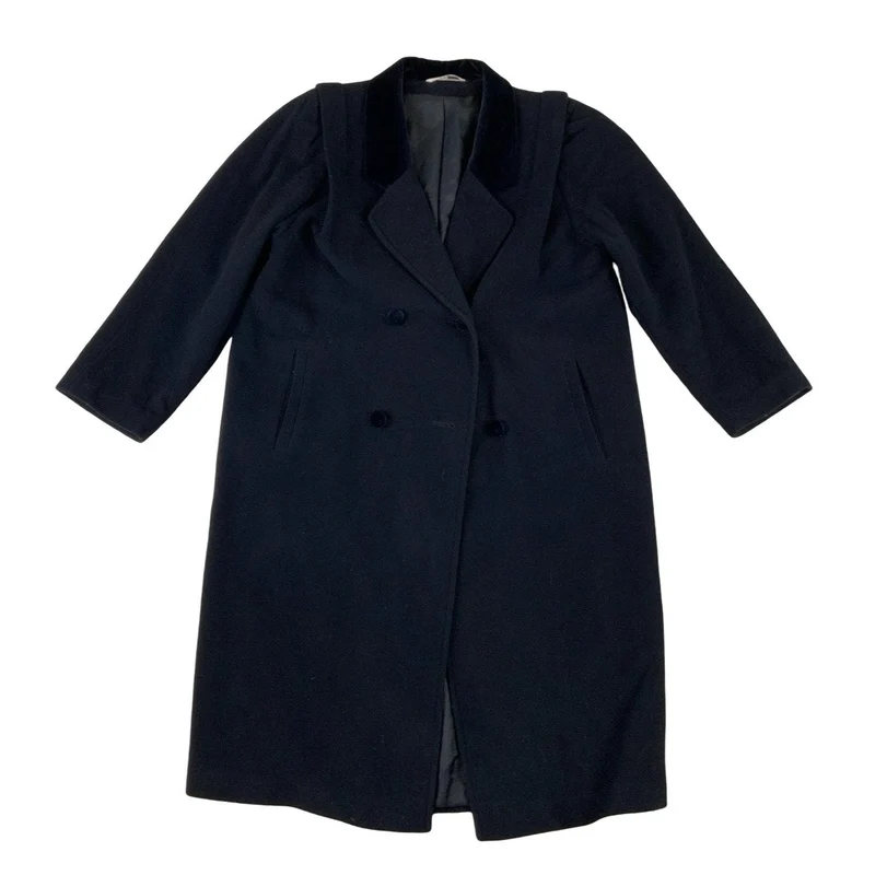 Vintage 80s C&A Black Velvet Collar Trench Coat M