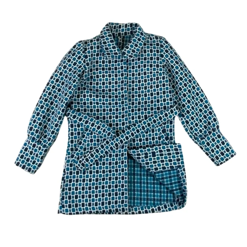 Vintage 1960s Womens Wool Blue Pattern Belted Coat Mod UK 8