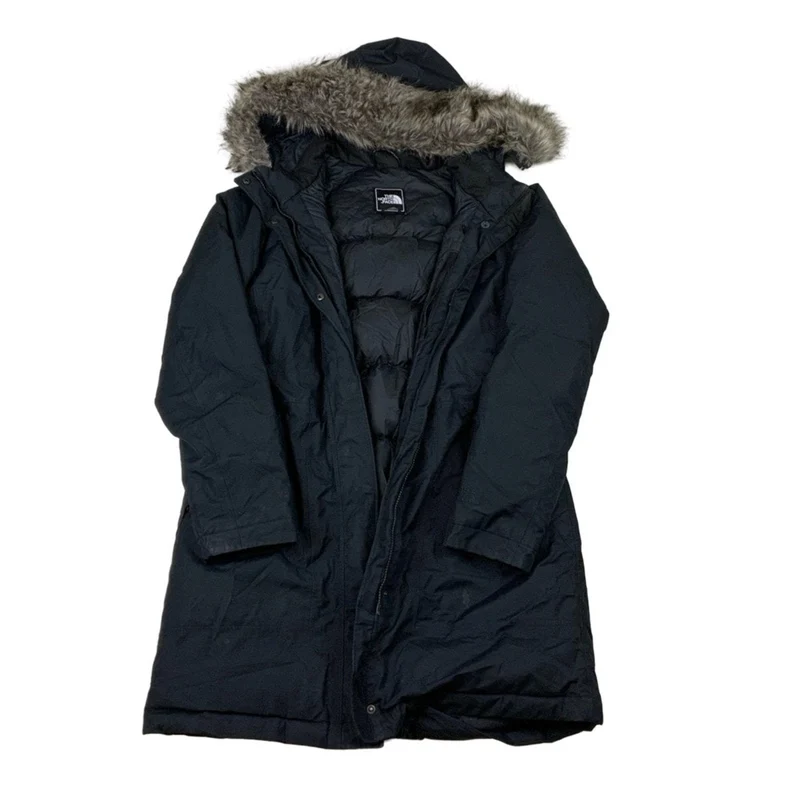 Vintage Y2K The North Face Black Fur Hooded Puffer Coat Medium