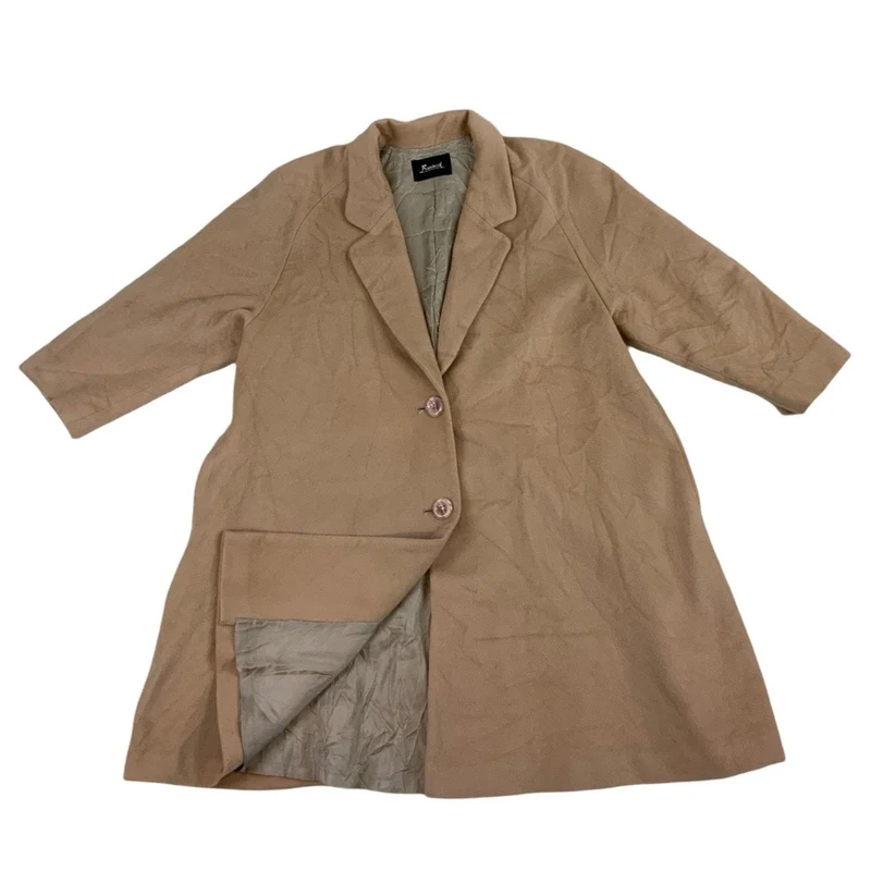 Vintage Womens Tan Wool Long Winter Coat Beige 16