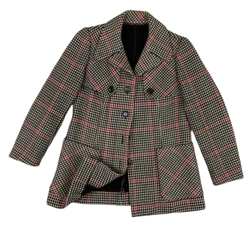 Vintage Womens Dog Tooth Pattern Wool Riding Hacking Country Jacket S 8