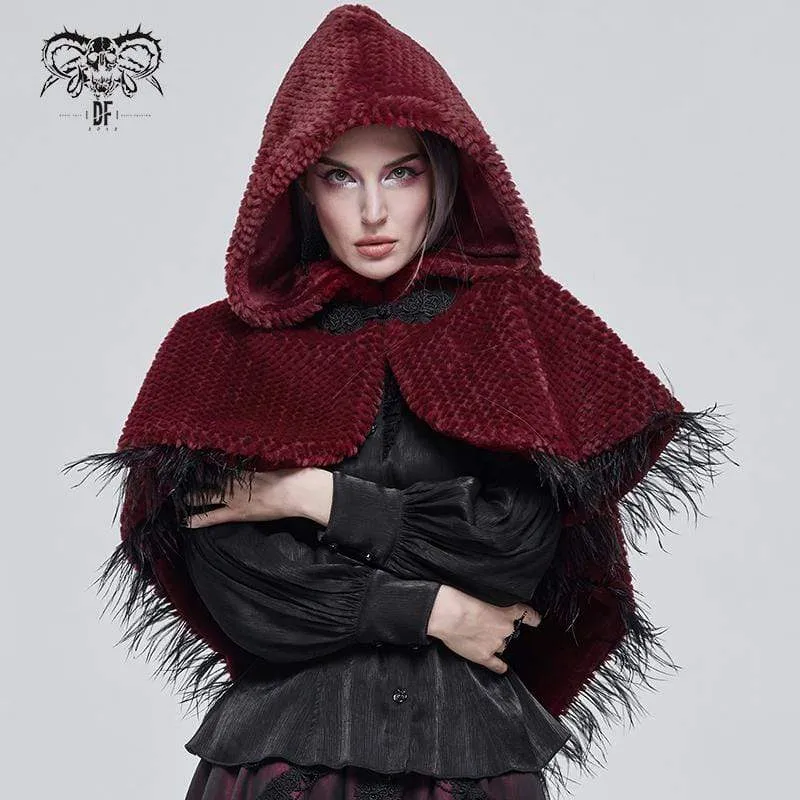 Gothic Strappy Okantad mantel för kvinnor med röd huva