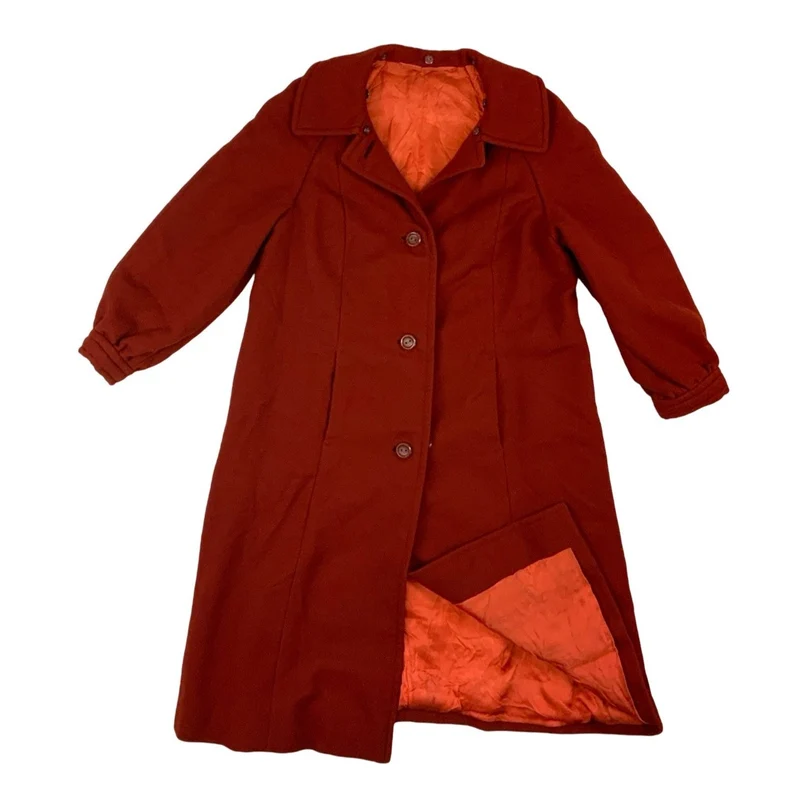 Vintage Womens 70s 80s Brick Red Wool Trench Coat 12