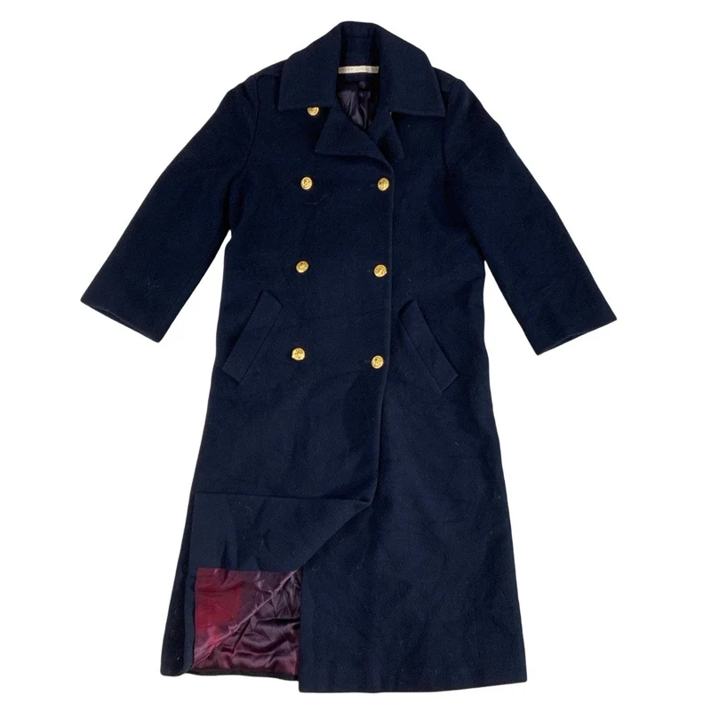 Vintage Navy Wool Trench Coat Naval Double Breasted M L