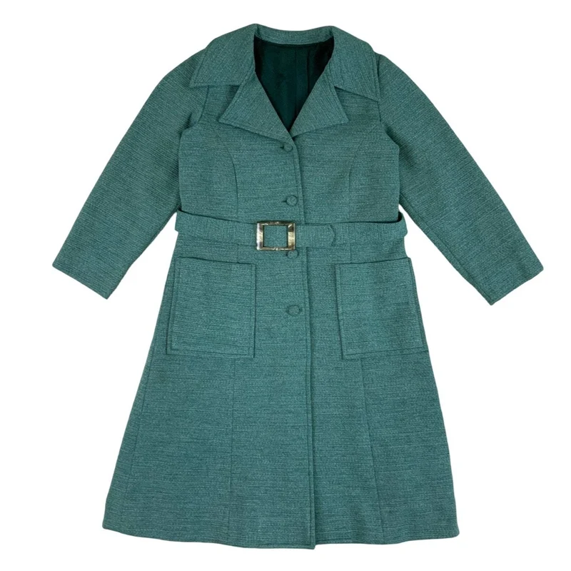 Vintage 60s 70s Turquoise Winter Long Coat S 8-10
