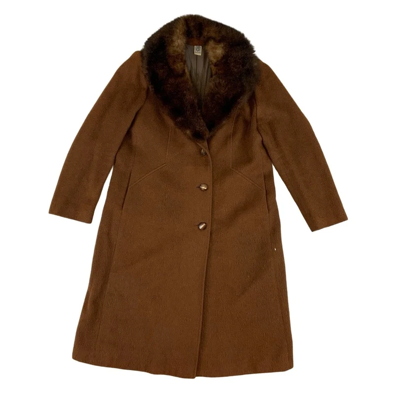 Vintage Molteni Faux Fur Collar Long Wool Coat 16