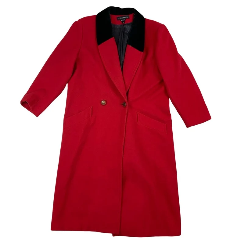 1990s Vintage Donny Brook Red Long Wool Coat L 16