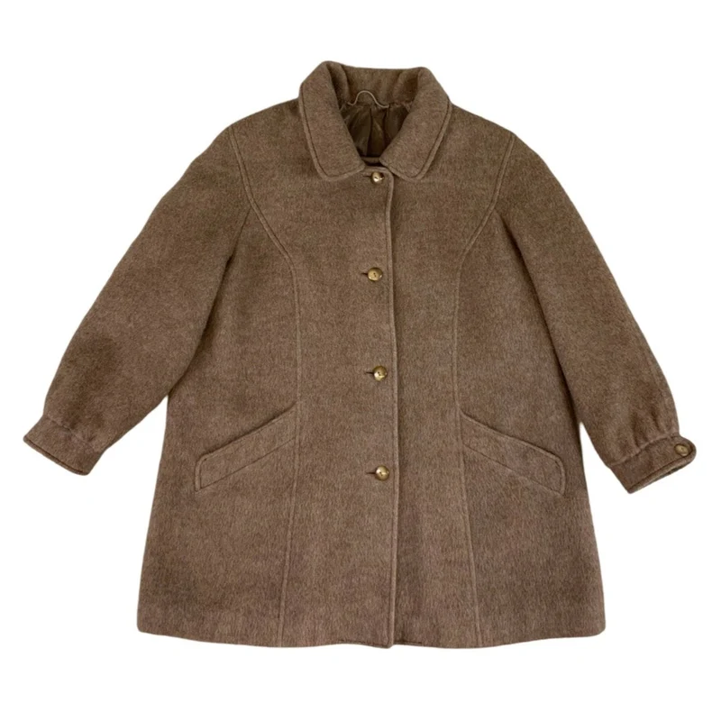 Vintage Womens Italian Dolomiten Wool Collared Tan Jacket Coat 12