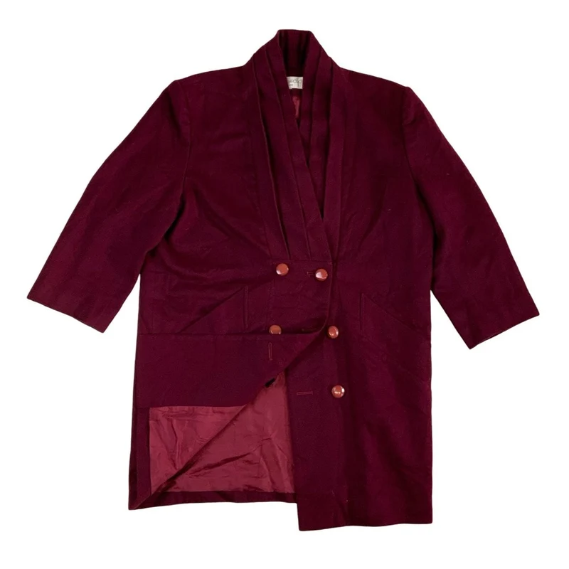 Vintage Carla Arosio Burgundy Pleated Collar Wool Coat Jacket 16-18