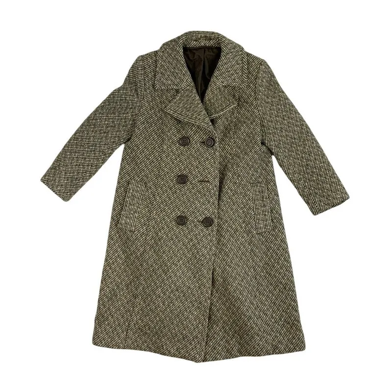 Vintage Womens Tweed Double Breasted Duster Wool Coat L 14 16