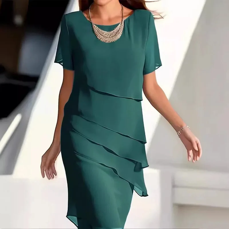 Sofia | Elegant Sommarklänning med Korta Ärmar och Asymmetrisk Design