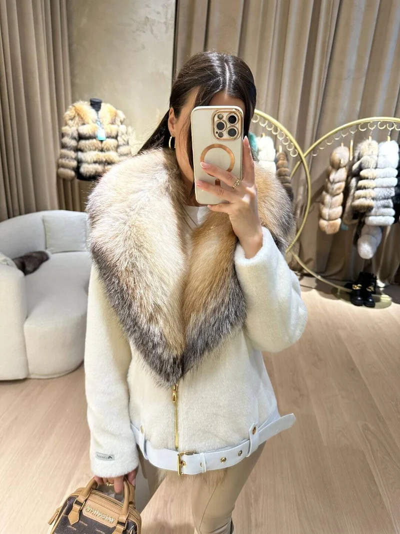 Vanilla Alkantara & Fox Fur Jacket
