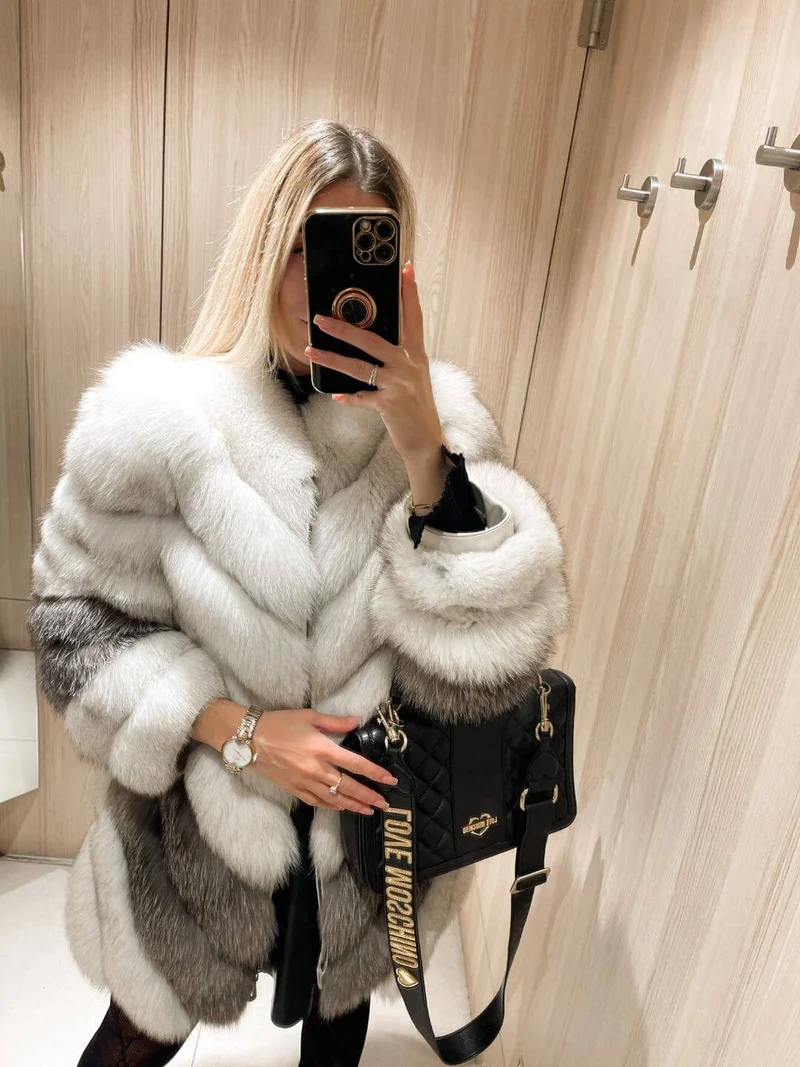 Charming White Fox Fur Genuine Leather Jacket