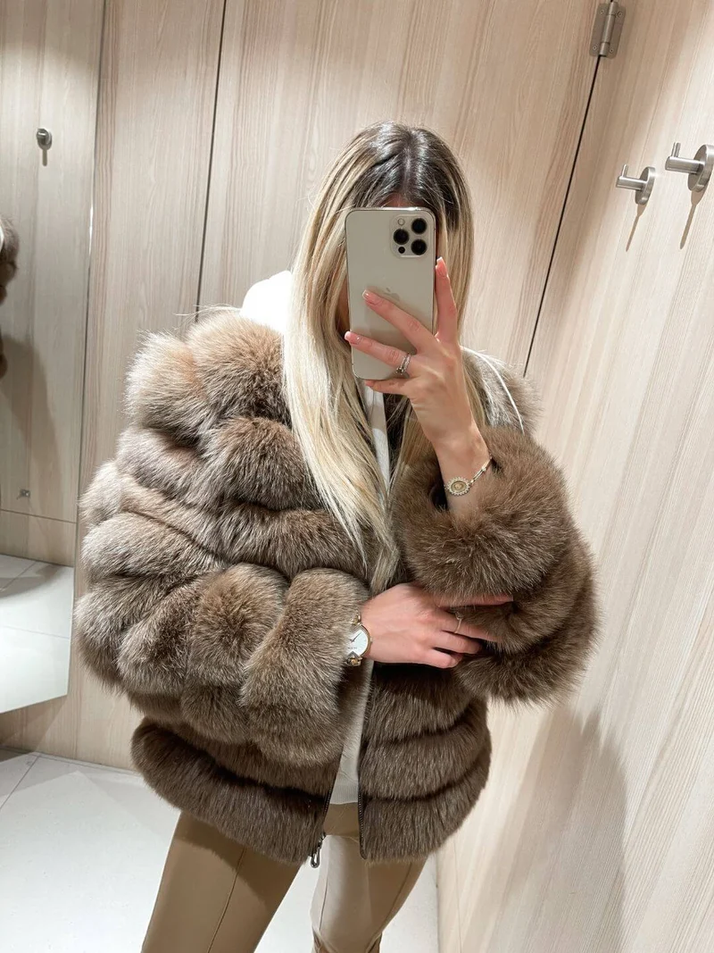 Chocolate Fox Fur Genuine Leather Jacket