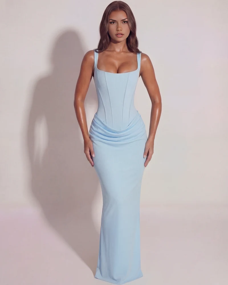 Mia | Elegant Babyblå Maxi Klänning