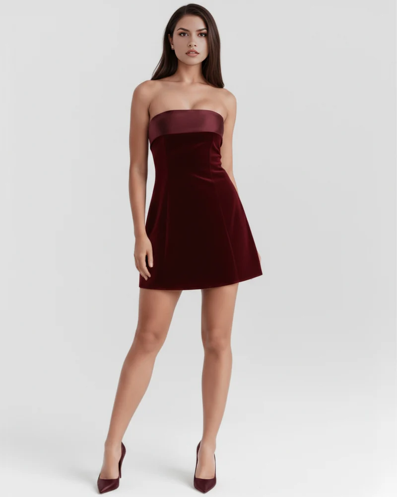 Ella | Djup Röd Elegant Miniklänning