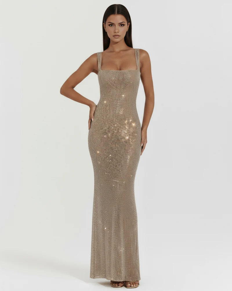 Emma | Glamourös Maxi Klänning Med Strass För Dam