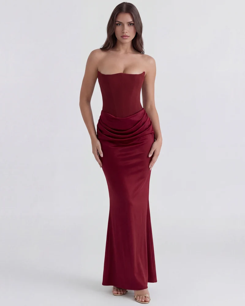 Mia | Elegant Almond Muse Klänning Dam i Burgundy