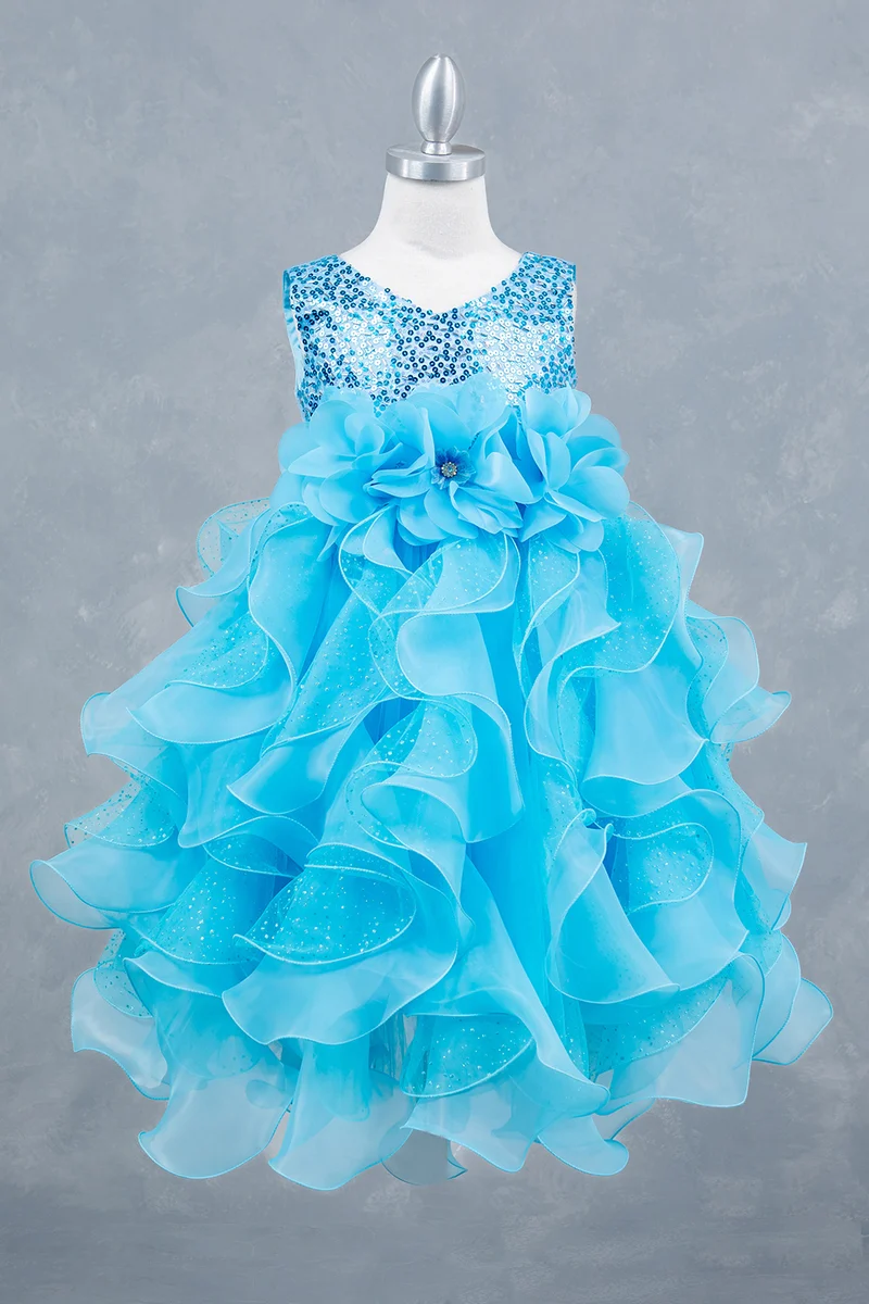 Glittrig Ärmlös Volangklänning för Flicka från Cinderella Couture USA AS9179
