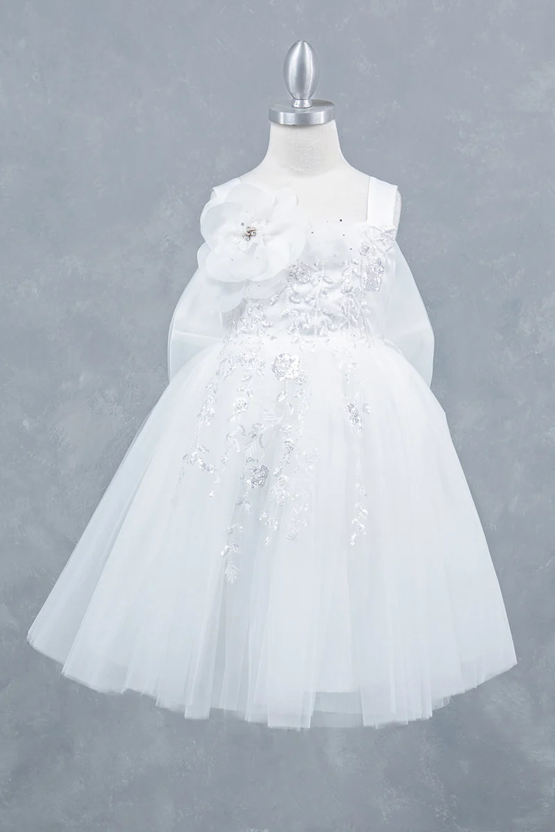 Paljetterad Layered Tyll A-linjeformad Flicka Nattvardsklänning från Cinderella Couture USA AS9178