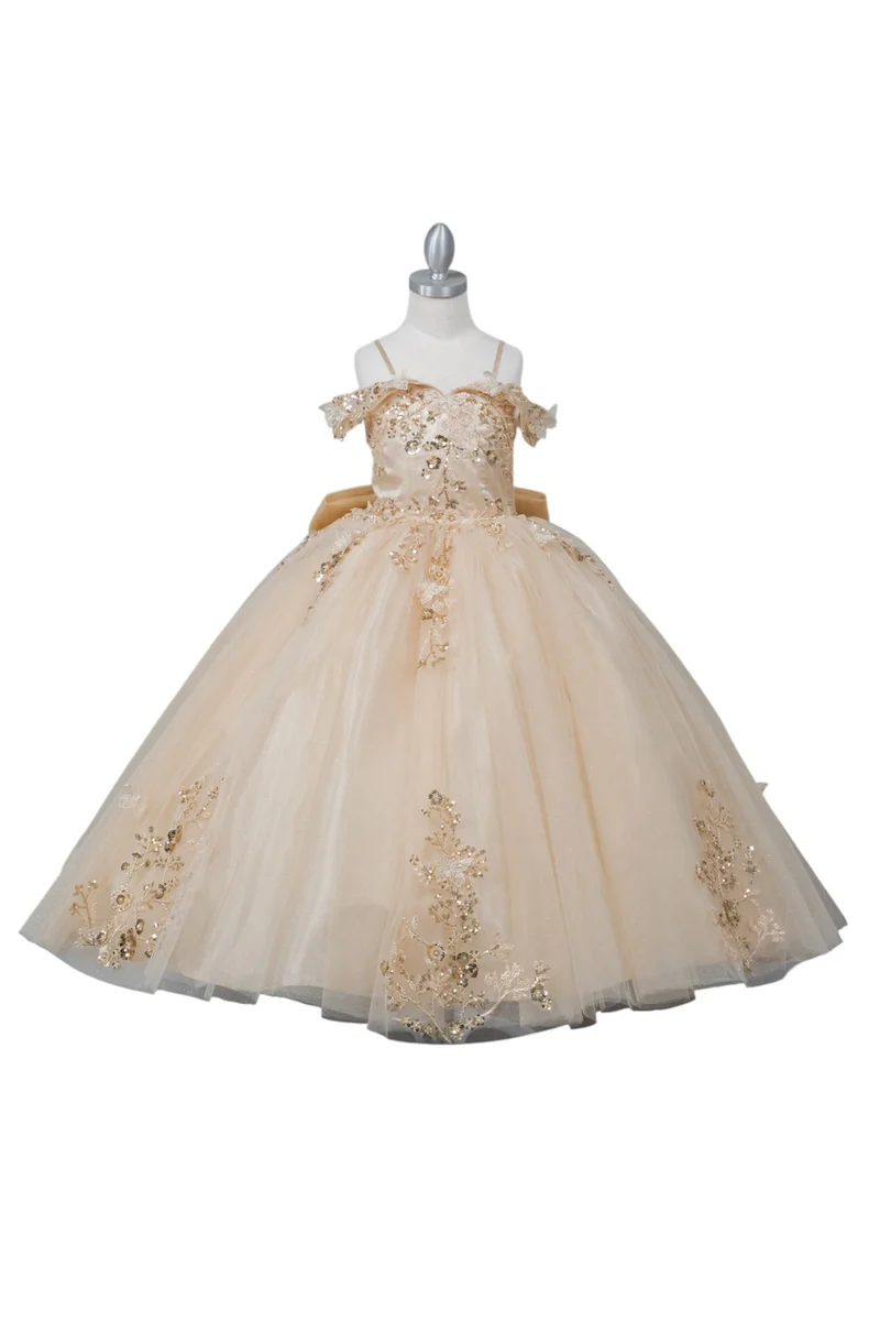 Broderad hjärtformad halsringning A-linjeformad nattvardsklänning för flickor från Cinderella Couture USA AS8111