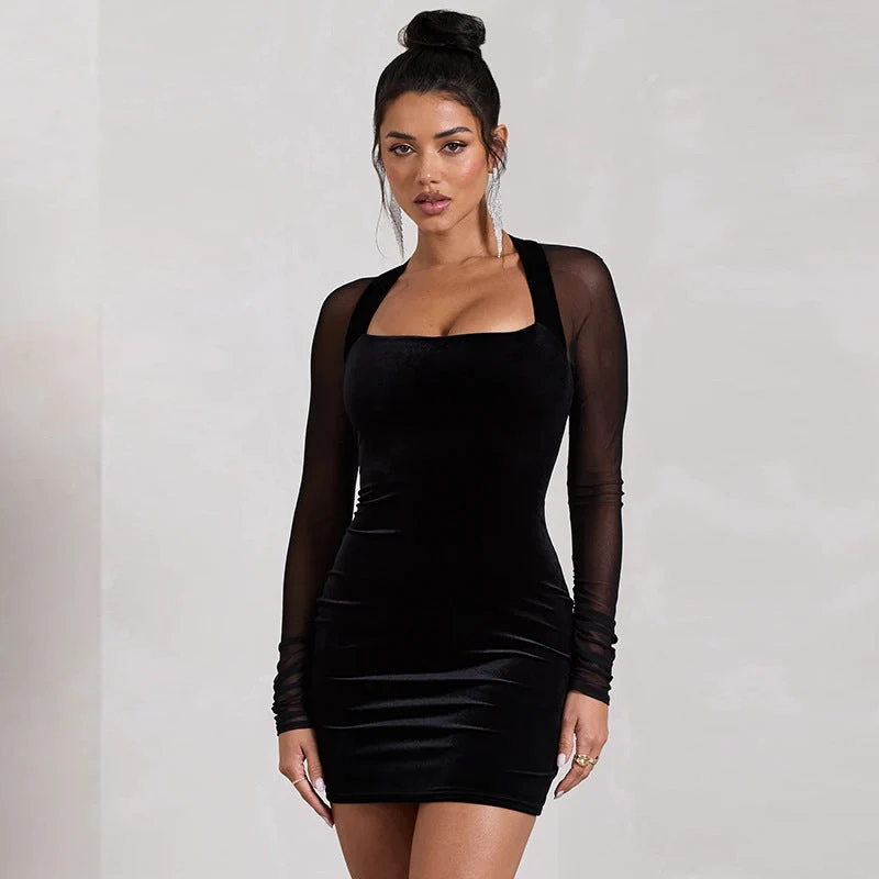 Sophia | Elegant Långärmad Vårklänning med Mesh-detaljer
