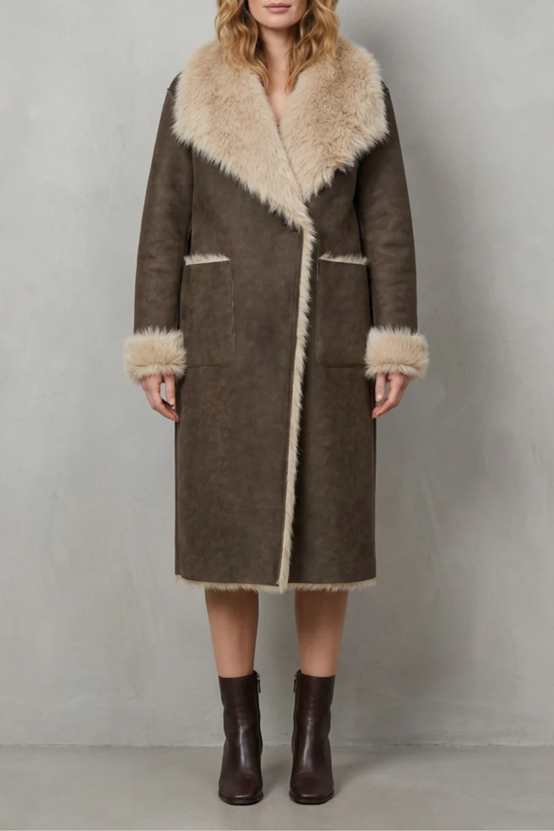 Women's Reversible Faux Shearling Coat with Textured Design – Genevieve