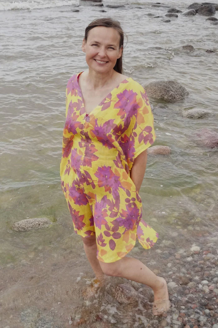 Klara Kaftan - Dahlia Leaf Yellow Pink