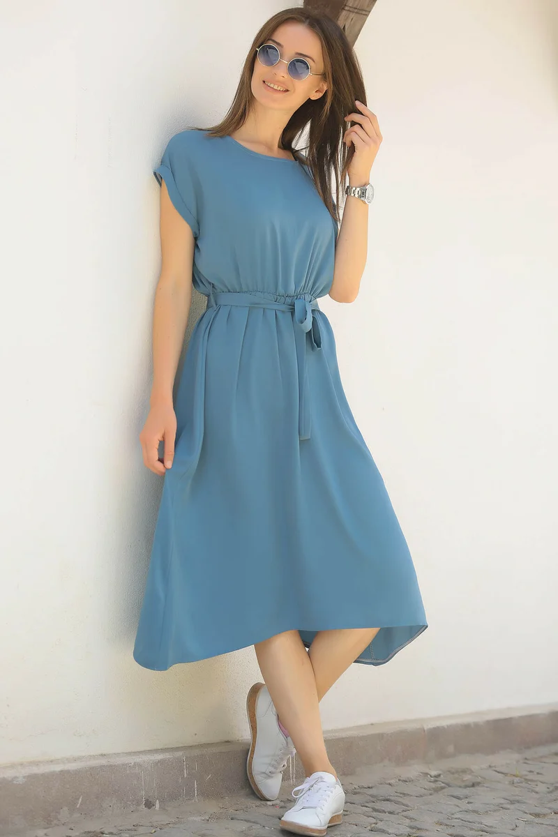 Women's Indigo Elastic Waist Tieed Dress