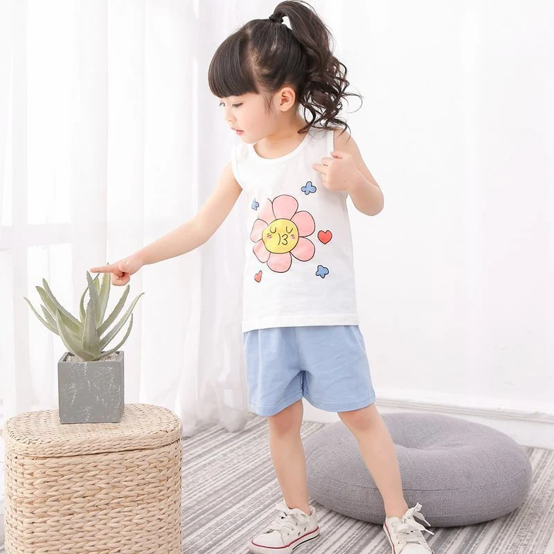 Children's vest suit cotton baby sleeveless shorts boys cotton bottoming girls pajamas baby clothes summer clothes