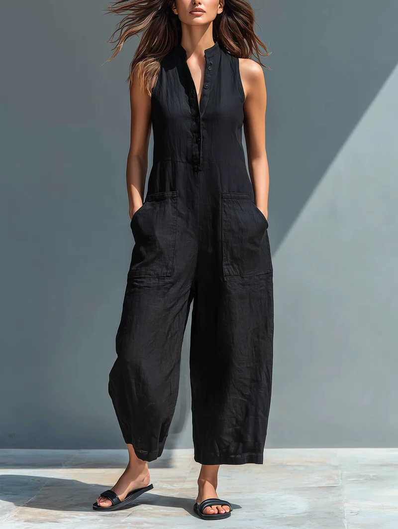 Selma | Minimalistisk Ärmlös Jumpsuit i Linneblandning