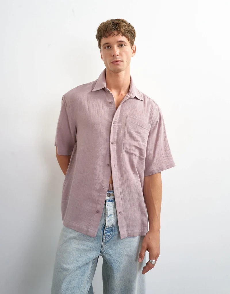 Topman oversized fit textured cheesecloth short sleeve shirt in washed lilac