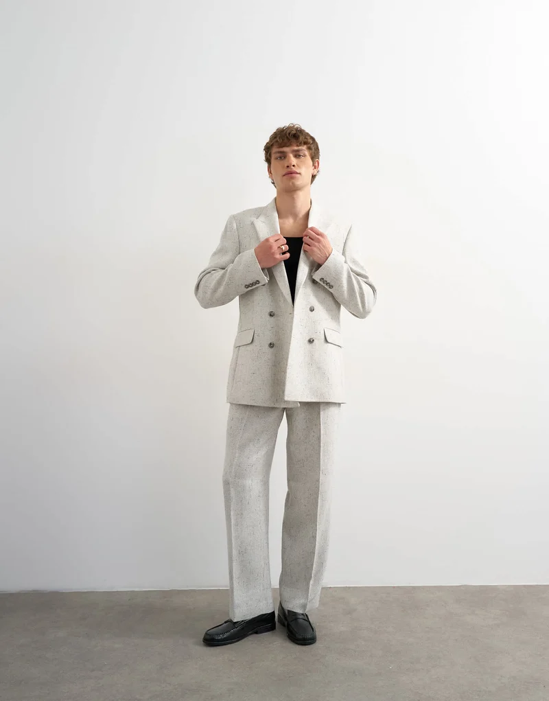 Topman relaxed fit textured boucle blazer in cream