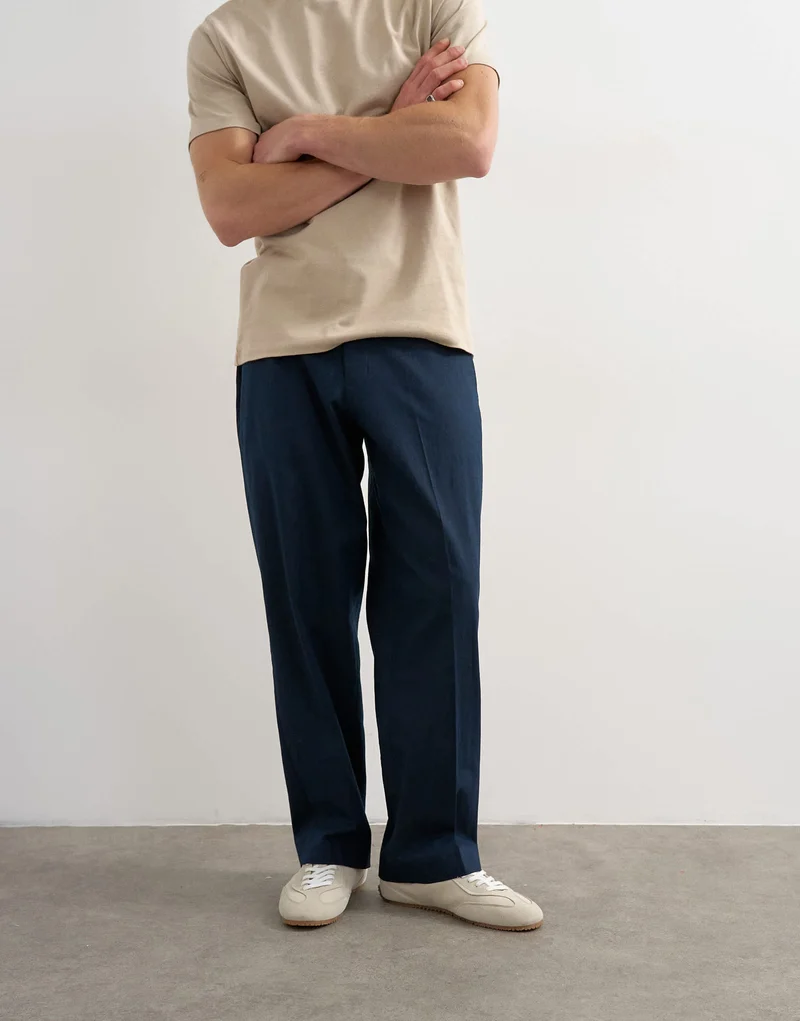 Topman wide leg linen rich trouser in navy