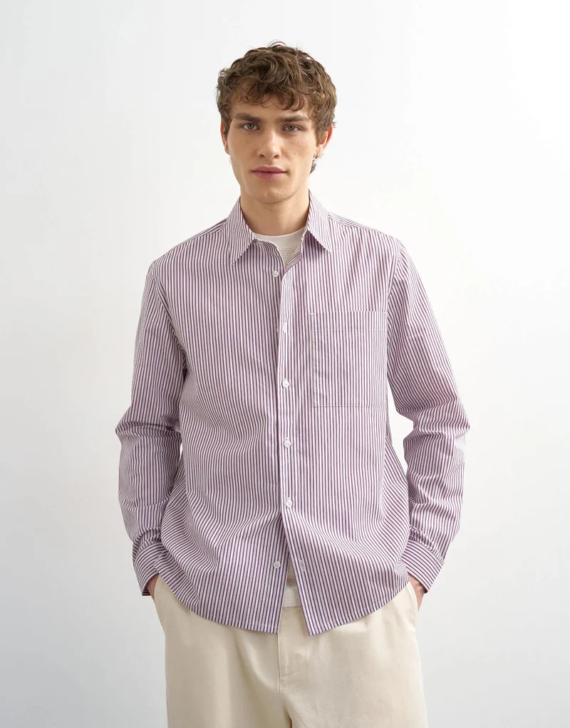 Topman relaxed fit stripe shirt in purple